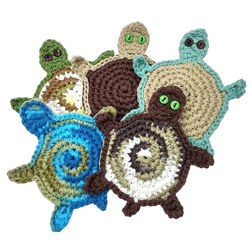 Turtle Crochet Coasters Handmade Set of Four Tortoise Sea Mug Rugs Made to Order
